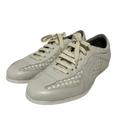 美品 Salvatore Ferragamo サルヴァトーレフェラガモ イントレチャート レザー スニーカー 7.5 26cm相当 ホワイト メンズ 古着 中古 USEDのサムネイル