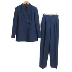 美品 Max Mara マックスマーラ ウールモヘア ダブルブレストジャケット パンツ スーツ セットアップ 38サイズ ネイビー レディース 古着 中古 USEDのサムネイル