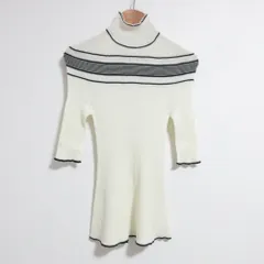美品 JIL SANDER ジルサンダー バックスリット ハイネック ハーフスリーブ リブニット カットソー 34 アイボリー×ブラック レディース 古着 中古 USEDのサムネイル