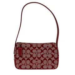 美品 COACH コーチ シグネチャー アクセサリーポーチ ワンショルダーバッグ 6023 レッド レディース 古着 中古 USED