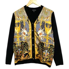 美品 GUCCI グッチ トムフォード期 スカーフ柄切替 ニットカーディガン サイズM ブラック レディース 古着 中古 USEDのサムネイル