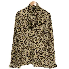 美品 GUCCI グッチ レオパードプリント ボウタイ ロングスリーブ シルクブラウス 364809 サイズ40 ベージュ ブラック レディース 古着 中古 USEDのサムネイル