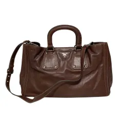 良品 PRADA プラダ トライアングルプレート レザー ミニボストンバッグ ショルダーバッグ BN1889 ブラウン レディース 古着 中古 USEDのサムネイル