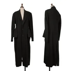 ヨウジヤマモト ファムYohji Yamamoto FEMME ウールアルパカ裁ち切りスリットチェスターコート 黒2のサムネイル