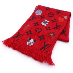 LOUIS VUITTON (ルイヴィトン) エシャルプ ロゴマニア ヴィトニット ネズミ モノグラム ジャガード シルク混 ウール マフラー レッド M76162のサムネイル