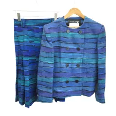 ジャンルイシェレル JEAN-LOUIS SCHERRER セットアップ ジャケット プリーツスカート ひざ丈 40 青 ブルー 紫 パープル ストライプ柄 ノーカラー 長袖 プリーツ ECA005 /SH ■ECA005のサムネイル