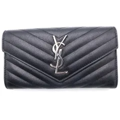 SAINT LAURENT PARIS (サンローランパリ) カサンドラロゴプレート シェブロン Vステッチ レザー ラージフラップ ロングウォレット 長財布 シルバー金具 ブラック 372244のサムネイル