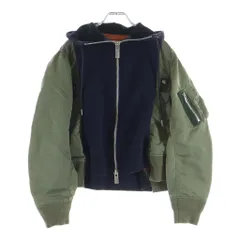 Sacai (サカイ) Nylon Twill Sponge Sweat Hoodie 25-07685 ナイロンツイル スポンジスウェット ジップアップフーディーパーカー ネイビー/カーキのサムネイル