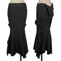 ジュンヤワタナベ コムデギャルソンJUNYA WATANABE COMME des GARCONS ウール裁ち切り再構築フレアスカート 黒SSのサムネイル