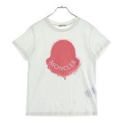 極美品〕モンクレール ピンクロゴ ワッペン S ホワイト Tシャツ 5S597 