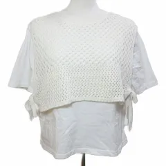 ザラ ZARA ベスト付きカットソー ニット レイヤード 半袖 M オフホワイト /X