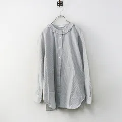 美品 定価28600円 2025AW ホームスパン homspun ハイカウントクロス フリルブラウス ストライプ F グレー／フリルカラー【2400015015071】のサムネイル