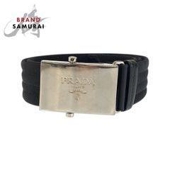 プラダ レザーベルト シルバー金具 ロゴバックル ブラック 36/90