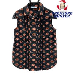 PRADA 美品 ピンク×黒 ギンガムチェック フリル ノースリーブ ブラウス 