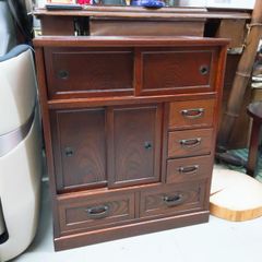 中古品】民芸家具 からくり箪笥 茶箪笥 和家具収納棚 昭和レトロ