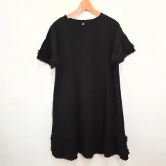 merlot メルロー ワンピース チュニック 半袖 チュールレース ポンポンブレード ブラック ◎_〇□のサムネイル