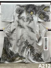 訪問着 銀通し 銀彩 手描き 龍虎 大衆演劇 舞台衣装 正絹 躾糸付き 