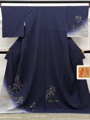 夏二重紗小紋、紺色、赤楓柄入 | Mercari