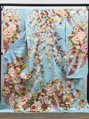 振袖 正絹 水色 花柄 薔薇 裄68㎝ 成人式 中古 D-130 - メルカリ