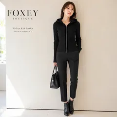【美品 / 人気グレースウール】FOXEY BOUTIQUE / フォクシーブティック 40「Mサイズ/9号相当」ブラック Velvet Rib Parka  ウール100％ ニットパーカー ベルベットリボン お出かけ 旅行のサムネイル