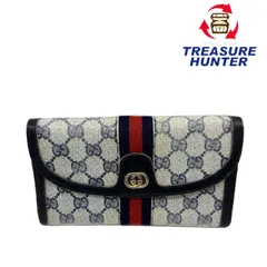 GUCCI(グッチ) オールドグッチ シェリーライン がま口長財布 PVC×レザー ネイビー系  レディース ウォレット 【102057720001】