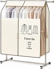 m＆em ハンガーラックカバー、不織布製、透明窓付き、幅90cm、ホコリよけ・湿気対策、工具不要で取付簡単、ナチュラル (ピンク)のサムネイル