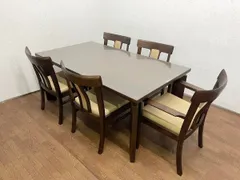 ●美品 カリモク ダイニング6点セット 165cm幅ダイニングテーブル DN5800 チェア CN3075 5脚 5人用 食卓 机 椅子 モダン 天然木 (貝1656)のサムネイル