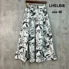 LHELBIE レルビエ Mサイズ ボタニカル柄 花柄 リーフ柄 総柄 フレアスカート ロングスカート マキシスカート ウエストゴム モノトーン ホワイト ギャザー ボトムス リゾート カジュアル 品番 51439V-1 ★ ■◇のサムネイル