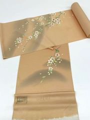 正絹 反物 西陣織 帯地 金彩 木蓮 花文様 柿色 名古屋帯 袋帯 西村友甫 