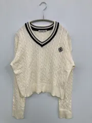 NICOLE CLUB ニコルクラブ ニット/セーター FREE アイボリー ナイロン 刺繍 ライン柄 ショート丈 長袖 Vネック レディースのサムネイル