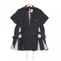 在庫一掃 サカイ ワンピース レディース 半袖 ストライプシフォンミニワンピース 異素材 アパレル 服 シャツワンピース  Sacai ネイビー 紺 ホワイト 白 シルバー金具 コットン  ポリエステル   春 夏 美品【中古品】のサムネイル