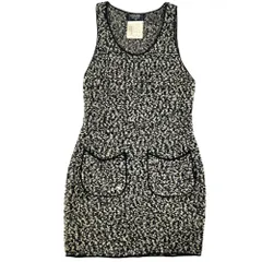 在庫一掃 シャネル ワンピース レディース ツイード ノースリーブ ボタン アパレル 服 CHANEL 44 ブラック 黒 アイボリー ウール  ナイロン   秋 1994年【中古品】のサムネイル