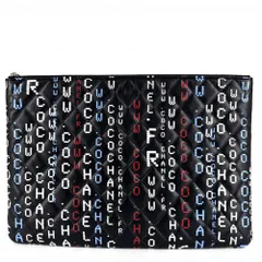 在庫一掃 シャネル クラッチバッグ レディース マトラッセ タイポグラフィー ココマーク セカンドバッグ CHANEL ラムスキン ブラック 黒 マルチカラー シルバー金具【中古品】