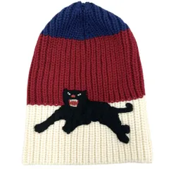 在庫一掃 グッチ ニットキャップ レディース 猫 キャット ニット帽 ビーニー 帽子 Mサイズ ファッションアイテム トリコロール GUCCI 452399 ウール    マルチカラー 美品【中古品】のサムネイル