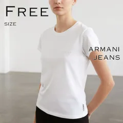 ARMANI JEANSアルマーニジーンズ イタリア製 胸元ロゴ入り ストレッチコットン キャップスリーブ Tシャツ カットソー F 白ホワイト 【古着】【中古】【送料無料】のサムネイル
