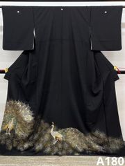 正絹黒留袖 刺繍 孔雀花文 金彩 ⑦( 訪問着、紬、袋帯なども出品
