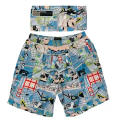 美品 PRADA★プラダ・メンズ ラバーブランドロゴワッペン:インナー:専用ポーチ付き コミック総柄デザイン ショートパンツ スイムパンツ (46/S相当) メンズショートパンツ ハーフパンツ 夏パンツ カジュアル サーフショーツのサムネイル