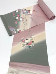 新品☆呉服屋♪綿麻・横段暈し 大人上品な藤の花 スレンダー夏着物
