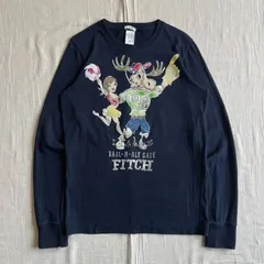 00s　archive　Abercrombie&Fitch　MUSCLE　ペルー製　アバクロ　ロングスリーブTシャツ　ヘラジカ×チアリーダー　キャラクター　TAIL-N-ALEロゴ　3Dプリント　ヴィンテージウォッシュ加工　S　ブラック　Y2K　平成レトロのサムネイル