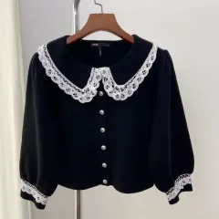 MAJEマージュ レイ レース カラー ブラック カーディガンのサムネイル