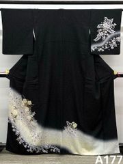 訪問着 銀通し 金彩 辻ヶ花 紋意匠 正絹 黒地 A177 - メルカリ