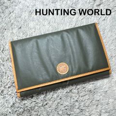 ハンティングワールド 長財布 バチュークロス レザー グリーン カーキ