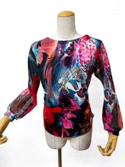 前開き】新品 MサイズJoan社交ダンス 花柄パネルプリントカットソー
