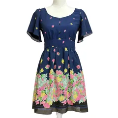【Cynthia Rowley】ギンガムチェック 花柄ワンピース 2 ネイビーのサムネイル