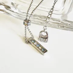 ELLE エル　ラインストーンネックレス　長方形トップ　シルバーカラーのサムネイル