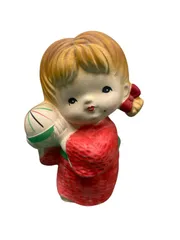 【昭和レトロ】博多人形 女の子 鞠 赤い着物 陶器 置物 ヴィンテージのサムネイル