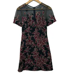 TADASHISHOJI(タダシショージ) ワンピース サイズ2 M レディース美品  - 黒×ボルドー×ゴールド クルーネック/半袖/ひざ丈/メッシュ/刺繍のサムネイル
