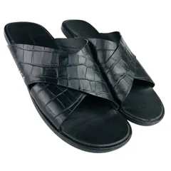 BALENCIAGA★バレンシアガ【COSY・コージー】メンズ レザー クロコダイル型押しクロスストラップ ブランドロゴデザイン サンダル (43/28㎝相当) イタリア製 メンズサンダル 夏靴 ブランドサンダル カジュアル ブラックのサムネイル