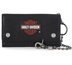Harley-Davidson® Men's Bar & Shield Patch Trucker Chain Leather Wallet - Blackのサムネイル