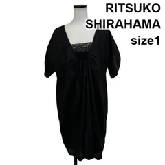 □ リツコシラハマ RITSUKO SHIRAHAMA ワンピース ひざ丈 半袖 Vネック ギャザー キャミソール付き 黒 麻混 1 S 7号 レディース S6F567のサムネイル